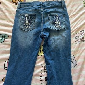 Floral embroidery bootcut jeans
